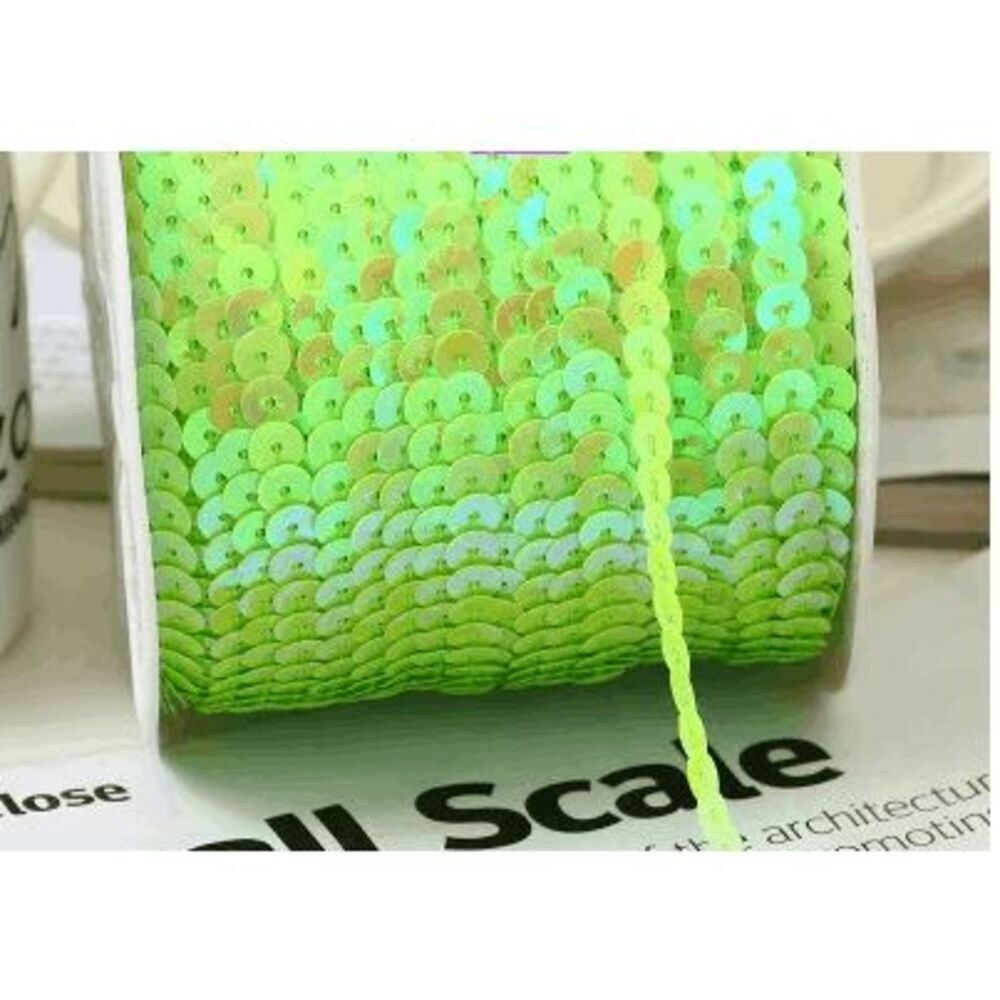 1 Roll of Shiny Lime Green AB Sequin Trim 100 Yards 6mm - Brand New